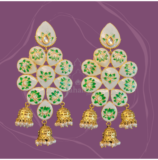 Handpainted Chandbali with Jhumki Hangings