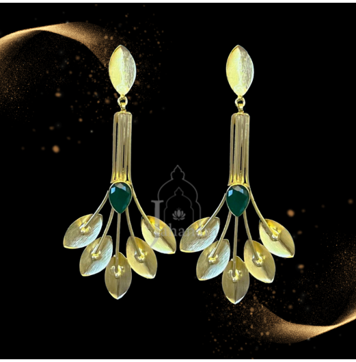 Gold Plated Stone Leaf Danglers 