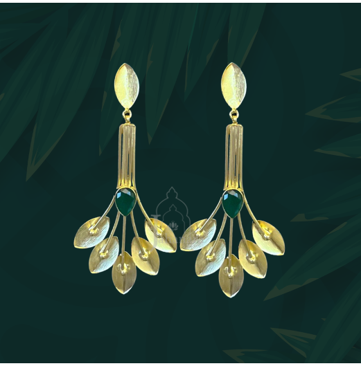 Gold Plated Stone Leaf Danglers 