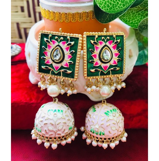 Traditional Green Lotus Jhumki 