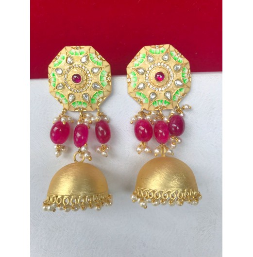 Meenakari Gold Tone Green Jhumki