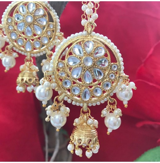 Gold Tone Kundan Kaan Chain Jhumki 