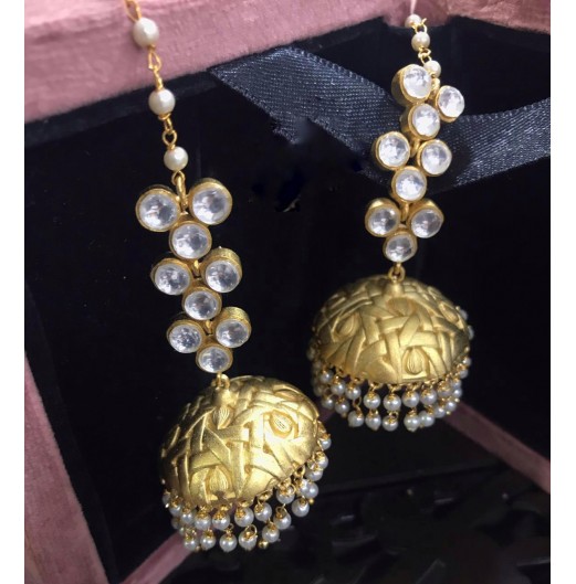 Gold Plated Kundan Pearl Jhumka 