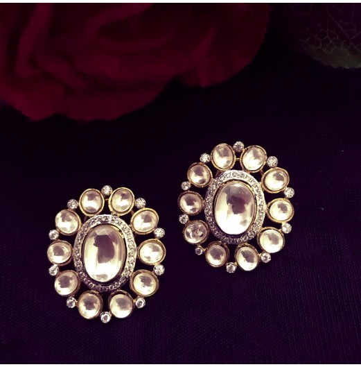 Gold Plated Oversized Kundan Studs