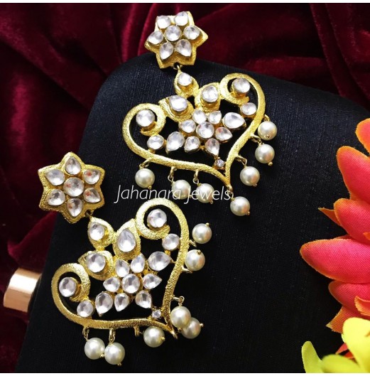 Flower Heart Drop Kundan Earring