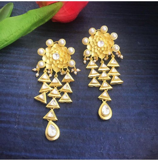 Gold Plated Kundan Danglers