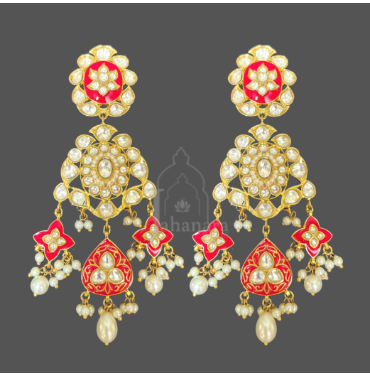 Traditional Red Kundan Danglers