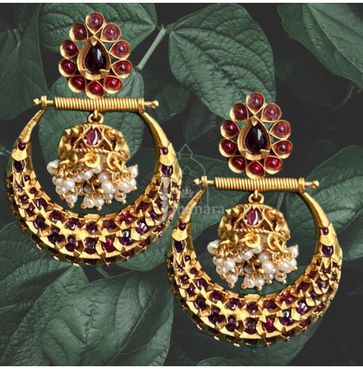 Antique Gold Tone Chandbali Earrings