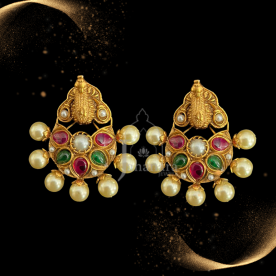 Pink-Green Gold Tone Temple Earrings
