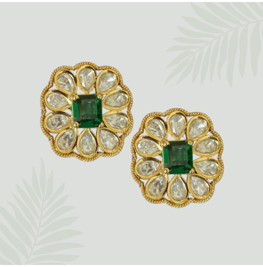 Gold Plated Floral Kundan Studs