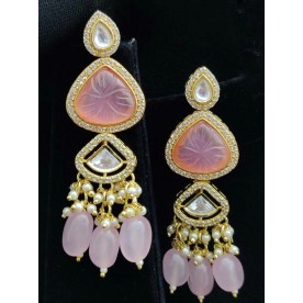 Carved Stone Kundan Earrings 