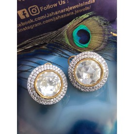 Zircon Edged Round Polki Studs 