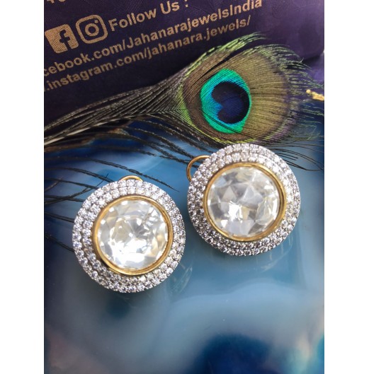 Zircon Edged Round Polki Studs 