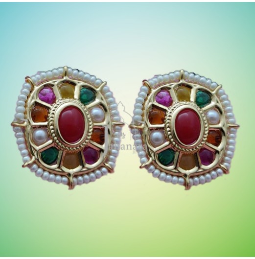 Gold Plated Navratna Kundan Studs