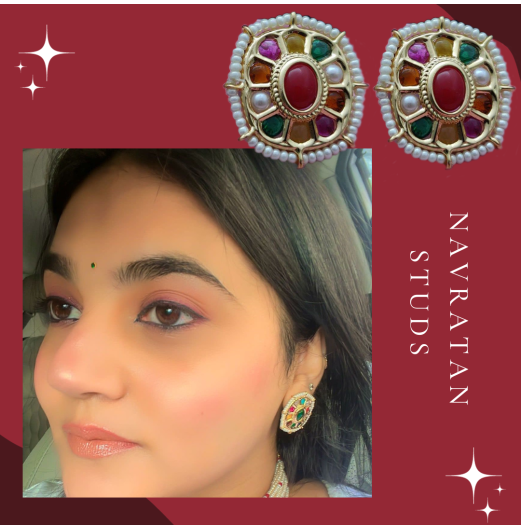 Gold Plated Navratna Kundan Studs