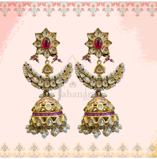 Gold Plated Kundan Chand Jhumka 