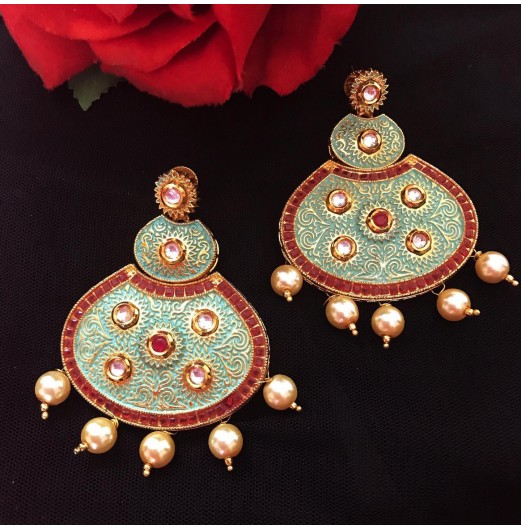 Traditional Enamel Mint Chandbali 