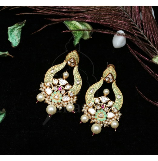 Mint Green Fine Meena Kundan Earring