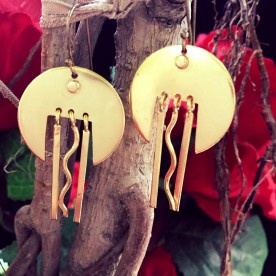 Gold Tone Circle Cut Out Drop Earrings 