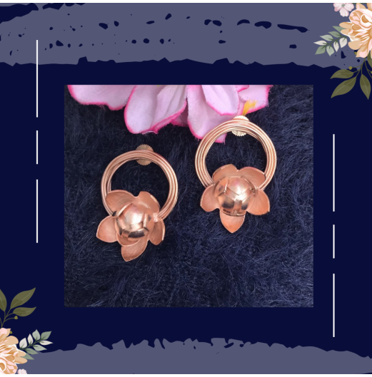 Rose Gold Circle Floral Stud Earrings 