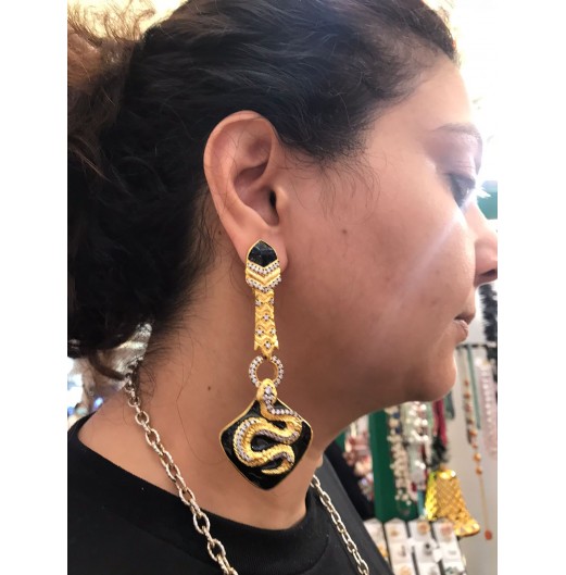 Enamelled Gold Snake Earrings