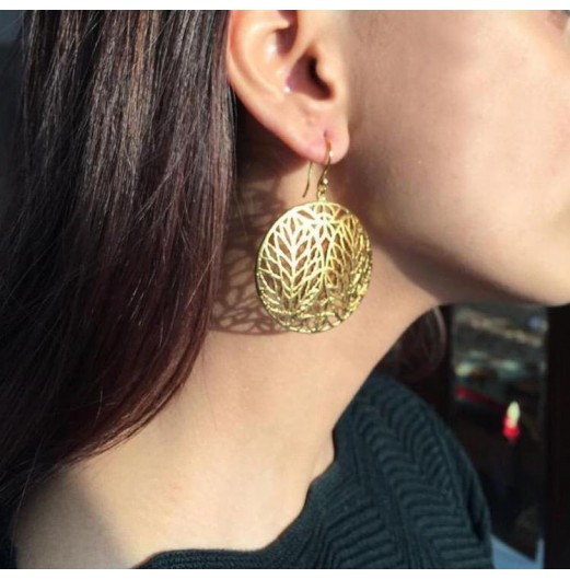 Gold Tone Circular Filigree Earrings 