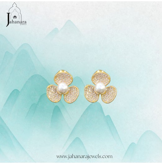 Zircon Pearl Flower Gold Studs