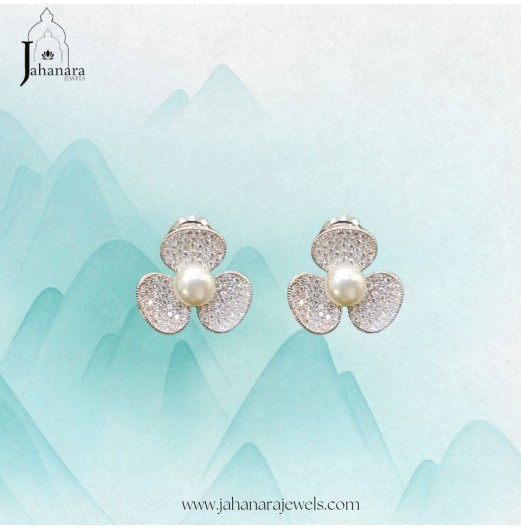 Cubic Zircon Pearl Flower Stud