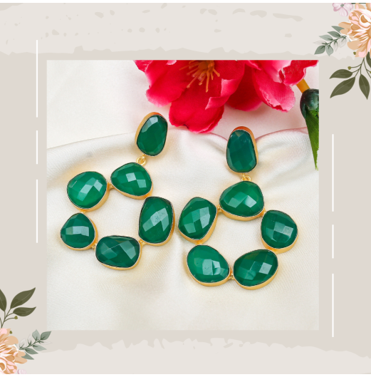 Green Stone Circular Drop Earrings