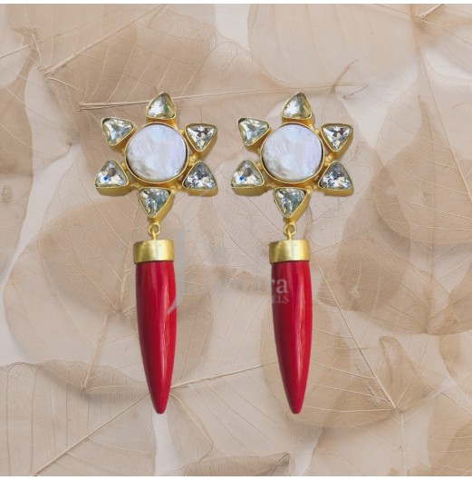 Baroque Star Red Drop Danglers