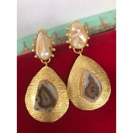 Textured Gold Stone Earrings