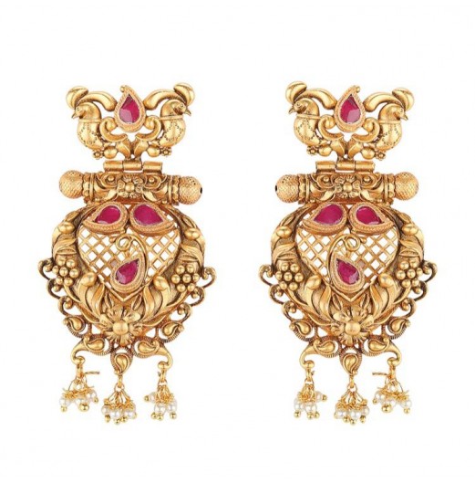 Gold Plated Ruby Antique Earrings 