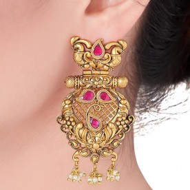 Gold Plated Ruby Antique Earrings 