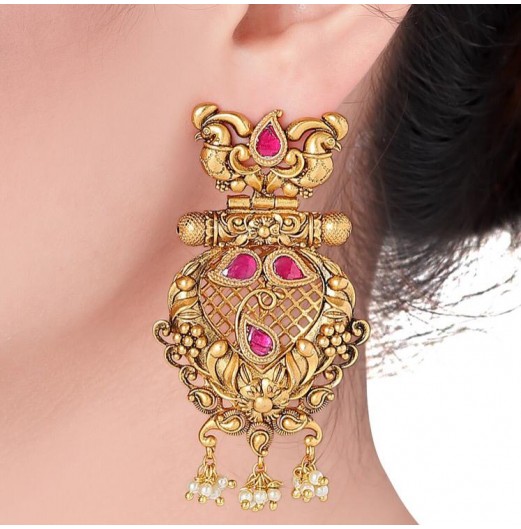Gold Plated Ruby Antique Earrings 