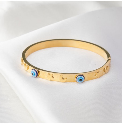 Golden Moon Star Evil Eye Bangle