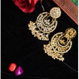 Gold plated kundan inspired pearl chandbali earrings