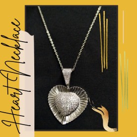 Silver Finish Zircon Heart Necklace