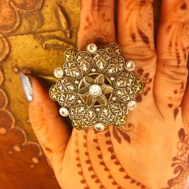 Tribal 92.5 Silver Plated Floral Ring