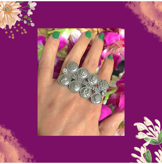 Silver Plated Ashtamangal Ring