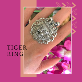 Silver Plated Tiger Adjustable Ring