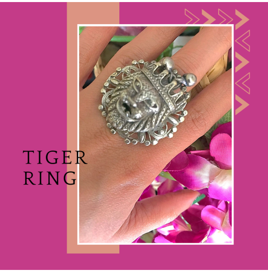 Silver Plated Tiger Adjustable Ring