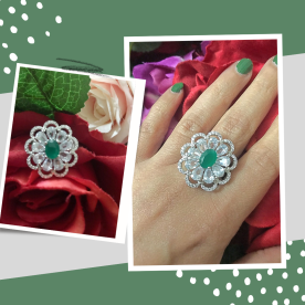 Zircon Flower Green Adjustable Ring