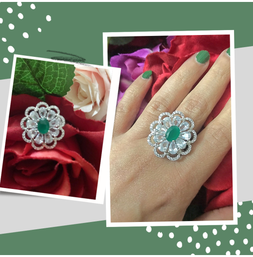 Zircon Flower Green Adjustable Ring