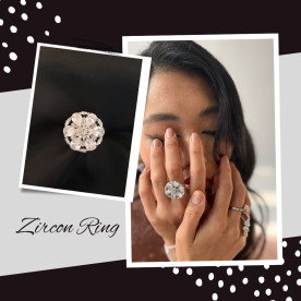 Silver Finish Zircon Floral Ring