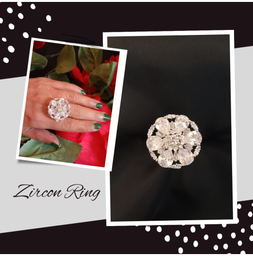 Silver Finish Zircon Floral Ring