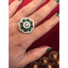 Green Floral AD Adjustable Ring