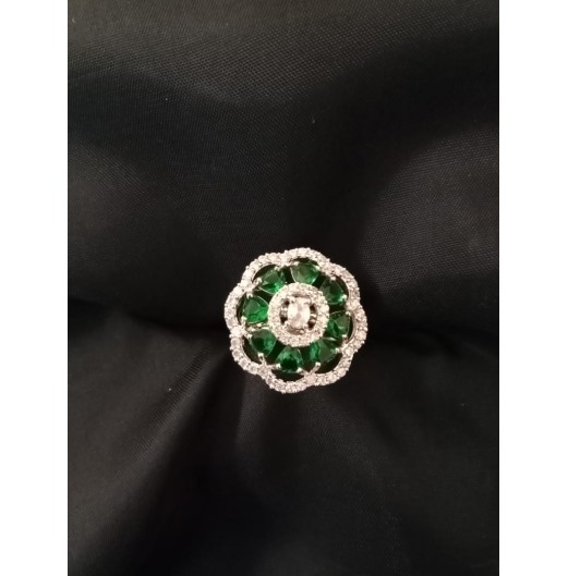 Green Floral AD Adjustable Ring