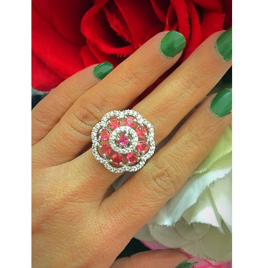 Pink Floral AD Adjustable Ring