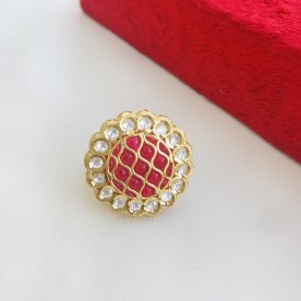 Floral Red Kundan Ring