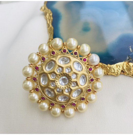 Kundan Pearl Round Ring